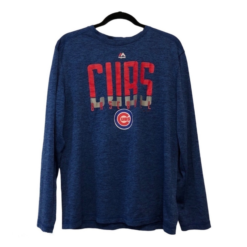 Majestic Chicago Cubs Long Sleeve Navy Blue Tee with Red Logo